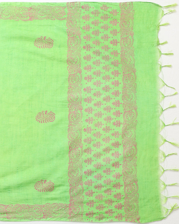 Katan Silk Stunning Blockprint Green Suit
