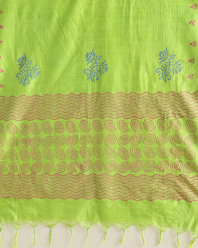 Katan Silk Hypnotic Blockprint Green Suit (T+B+D)