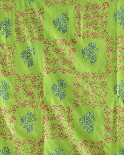 Katan Silk Hypnotic Blockprint Green Suit (T+B+D)