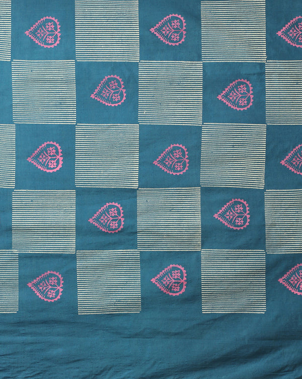 Katan Silk Textured Blockprint Blue Suit