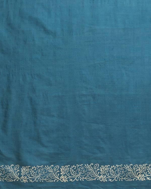 Katan Silk Textured Blockprint Blue Suit