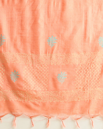 Katan Silk Audicious Blockprint Peach Suit
