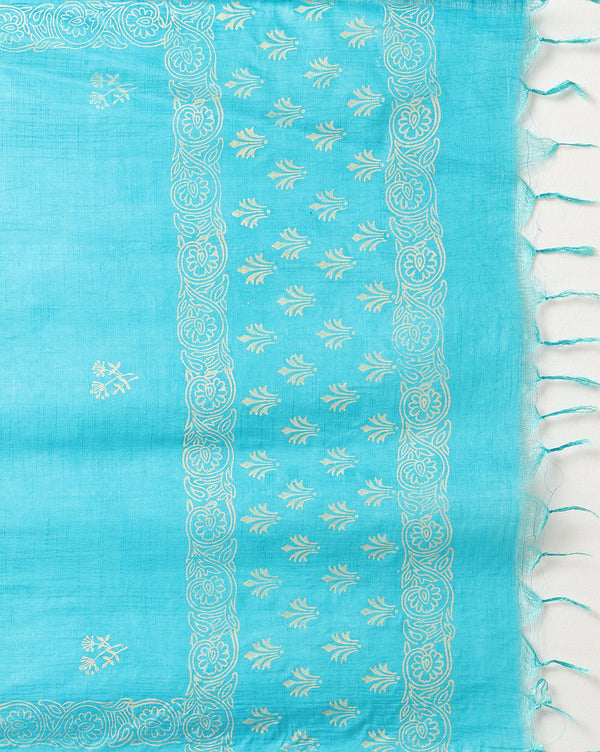 Katan Silk Striking Blockprint Blue Suit