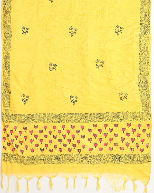 Katan Silk Gracious Blockprint Yellow Suit