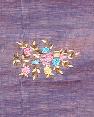 Decorous Pure Linen Floral Embroidered Peach Saree