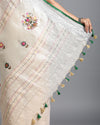 Beautiful Pure Linen Floral Embroidered Biege Saree