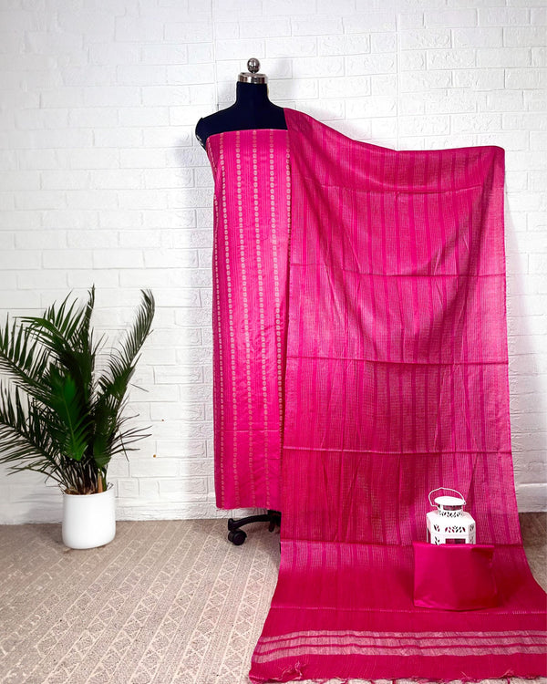 Katan Silk Rosy Handcrafted Pink Suit