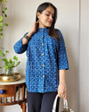 Indiehaat | Kanchi Cotton Peplum Tops Icy Blue BlockPrinted