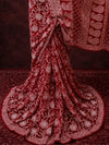 Indiehaat | Red Georgette Chikankari Saree | Lucknowi