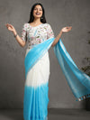 Surreal Pure Linen Saree Hand Embroidered White & Blue