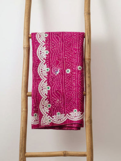 Tye & Drape Kota Doria Bandhej Print Pink Saree