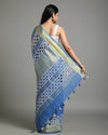 Lively Pure Linen Hand Cutwork Design Blue Saree