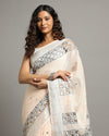 Surreal Pure Linen Hand Cutwork Design Off White Saree