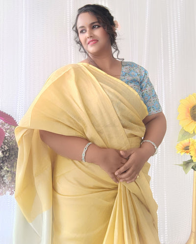 Gorgeous Pure Tissue Linen Handdyed Saree Yellow