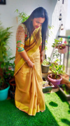 Hand Dyed Pure Tissue Linen Golden Yellow Color Saree With Running Blouse-Indiehaat