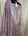 Indiehaat | Gulmohar Slub Linen Mauve Unstiched Embroidered Suit