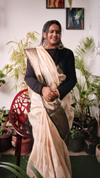 Silk Linen Weaving Design Jacquard Handloom Saree Cream Color with Running Blouse-Indiehaat