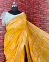 Slub Linen Batik Print Saree Mustard Yellow Color with running blouse - IndieHaat