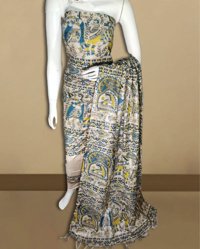 Dazzling Katan Silk Madhubani Beige Suit