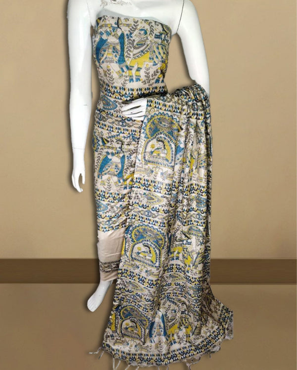 Dazzling Katan Silk Madhubani Beige Suit