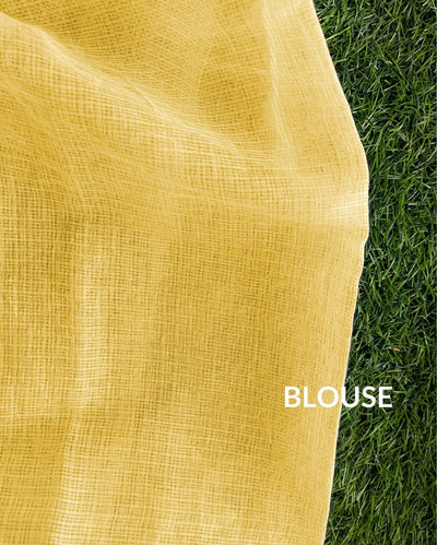 Gorgeous Pure Tissue Linen Handdyed Saree Yellow