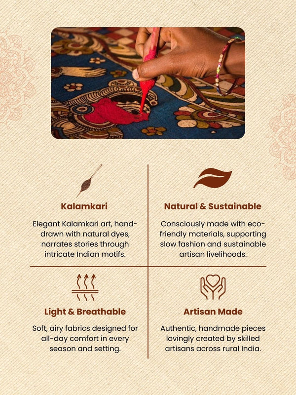 Glossy Fish Kalamkari Handpainted Standing Square Leather Lamp -9 Inch