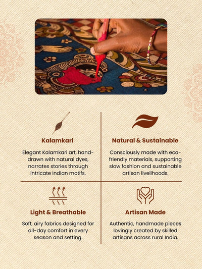 Beaming Fish Kalamkari Handpainted Standing Square Leather Lamp -9 Inch