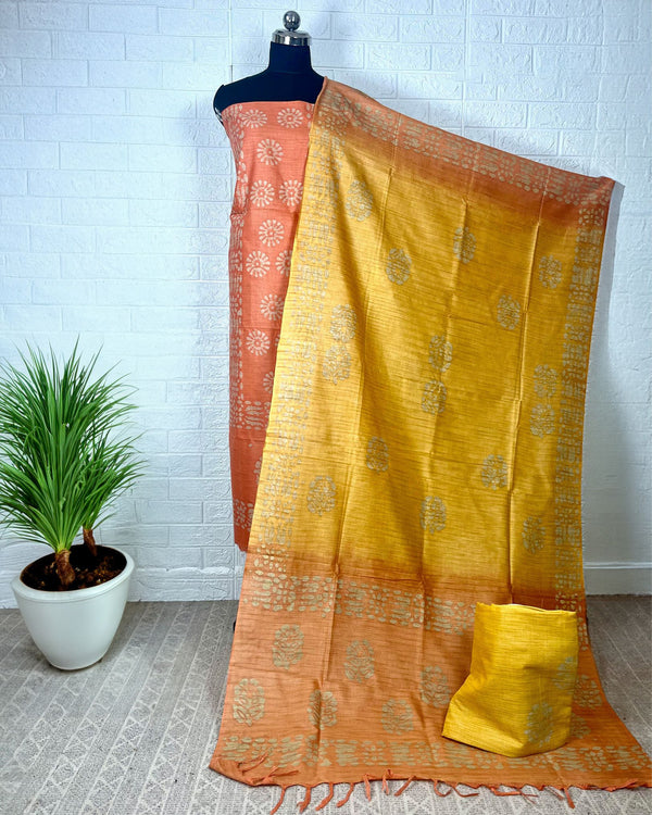 Sunny Khadi Cotton Wax Batik Hand Dyed Orange Suit