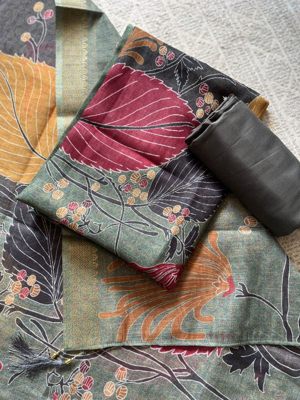 Indiehaat | Brocade Weaving Linen Suit Green