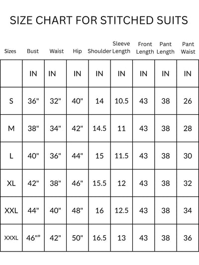 Size Chart Indiehaat - Stitched Suit