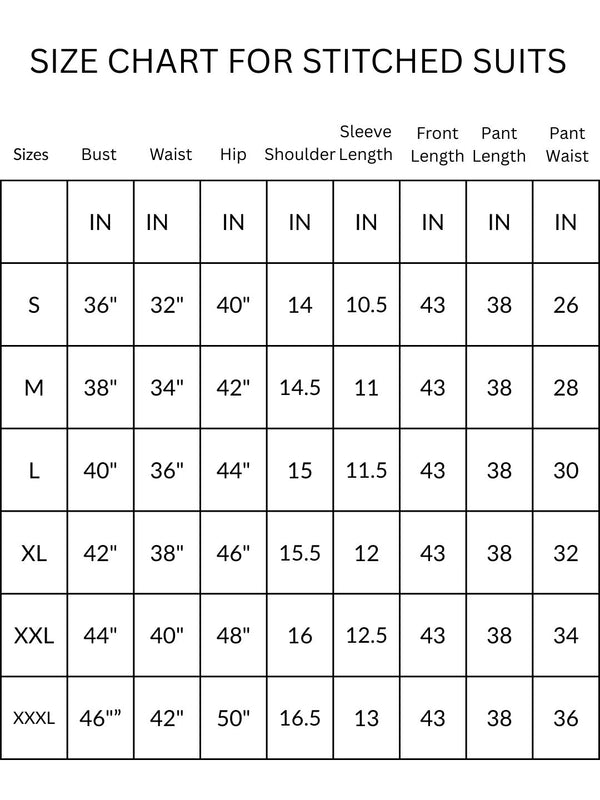 Size Chart Indiehaat - Stitched Suit