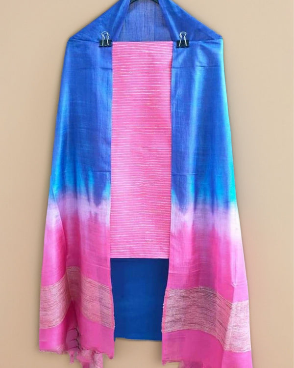 Handdyed Katan Silk Pink & Blue Contrast Suit