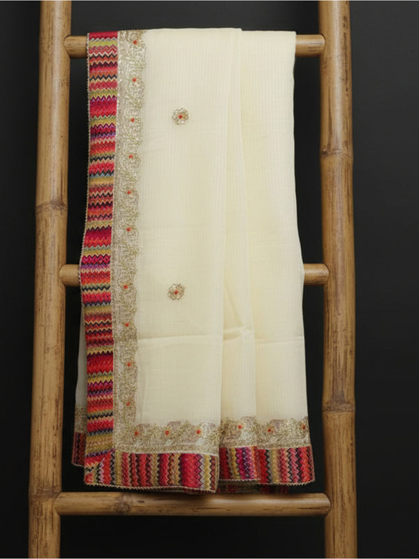Tye & Drape Kota Cotton Kachi Gotta Off White Saree