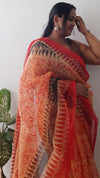 Rustic Kota Doria Saree Red & Brown Blockprinted