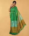 Lively Silk Linen Handdyed Green Contrast Pallu Saree