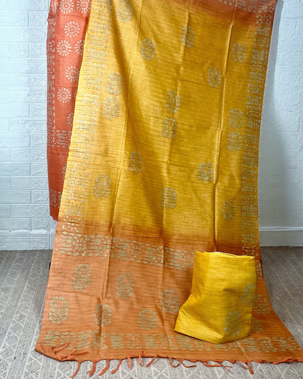 Sunny Khadi Cotton Wax Batik Hand Dyed Orange Suit