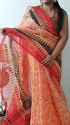 Rustic Kota Doria Saree Red & Brown Blockprinted