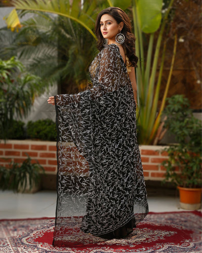 Tepchi Handwork Georgette Work Black Saree