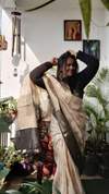 Silk Linen Weaving Design Jacquard Handloom Saree Cream Color with Running Blouse-Indiehaat