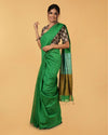 Lively Silk Linen Handdyed Green Contrast Pallu Saree