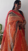 Rustic Kota Doria Saree Red & Brown Blockprinted