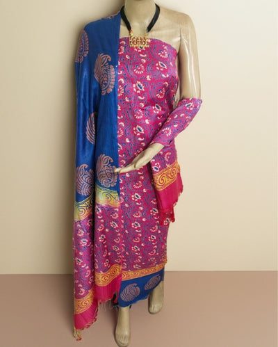 Katan Silk Dazzling Blockprint Violet Suit