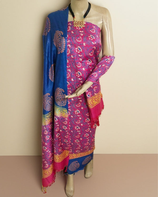 Katan Silk Dazzling Blockprint Violet Suit