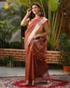 Handwoven Pure Linen Brown Saree with running blouse-Indiehaat