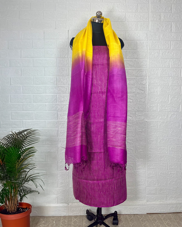 Indiehaat | Katan Silk Purple Suit Piece Top+Bottom+Dupatta