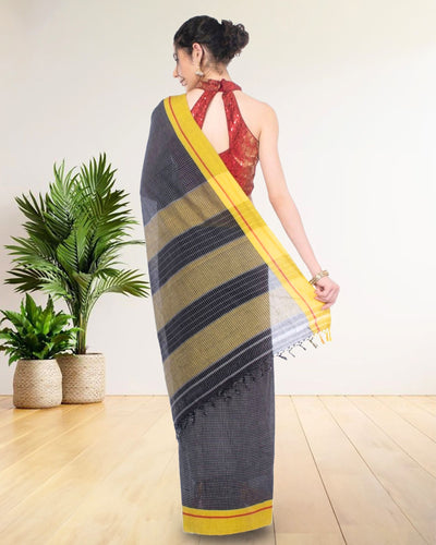 Handloom Mark Patteda Anchu Vibrant Black Cotton Saree