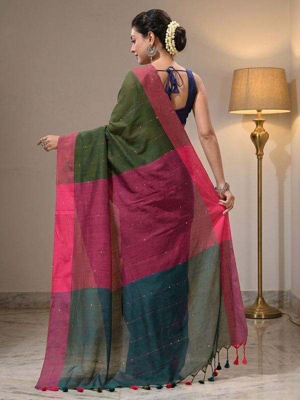 Nirmal Pure Khadi Cotton Sequin Saree Purple