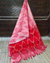 Vivid Ikkat Slub Linen Handloom Red Saree