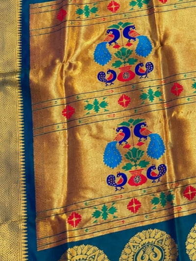 Rajdhara Handloom Paithani Silk Saree Deep Teal