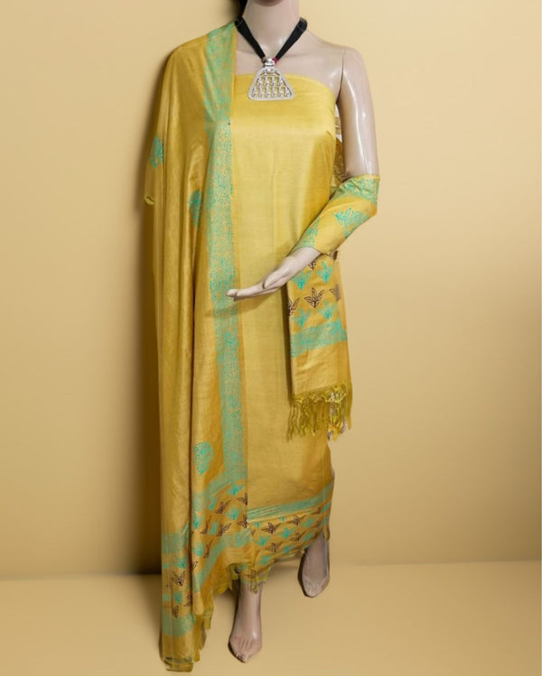 Katan Silk Dynamic Blockprint Yellow Suit